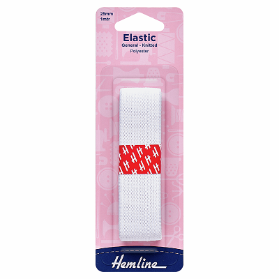 H620.25 General Purpose Knitted Elastic: 1m x 25mm: White